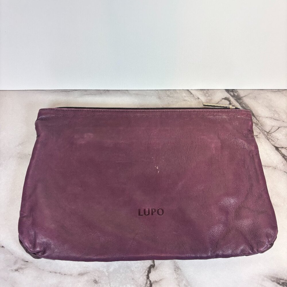 Lupo Barcelona Genuine Leather Soft Cosmetic Accessory Bag Clutch Purple Plum
